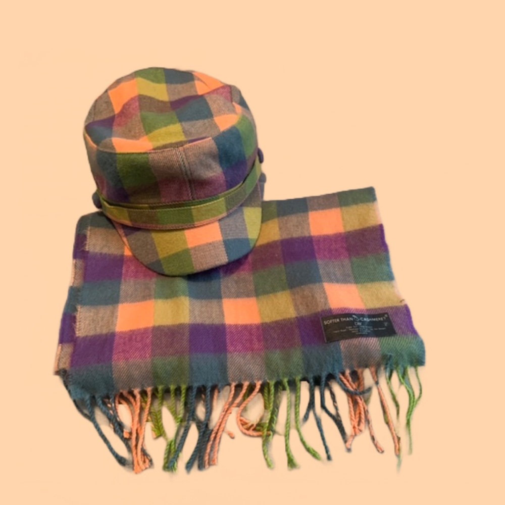 Plaid cap and scarf
